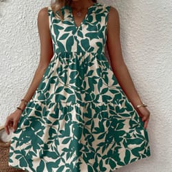 women boho print mini dress, summer elegant sleeveless neck ruffle a line tank dress, casual loose oversize beach party