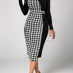 contrast printed plus size women elegant dress, ol commuter wind bag hip elastic party dress