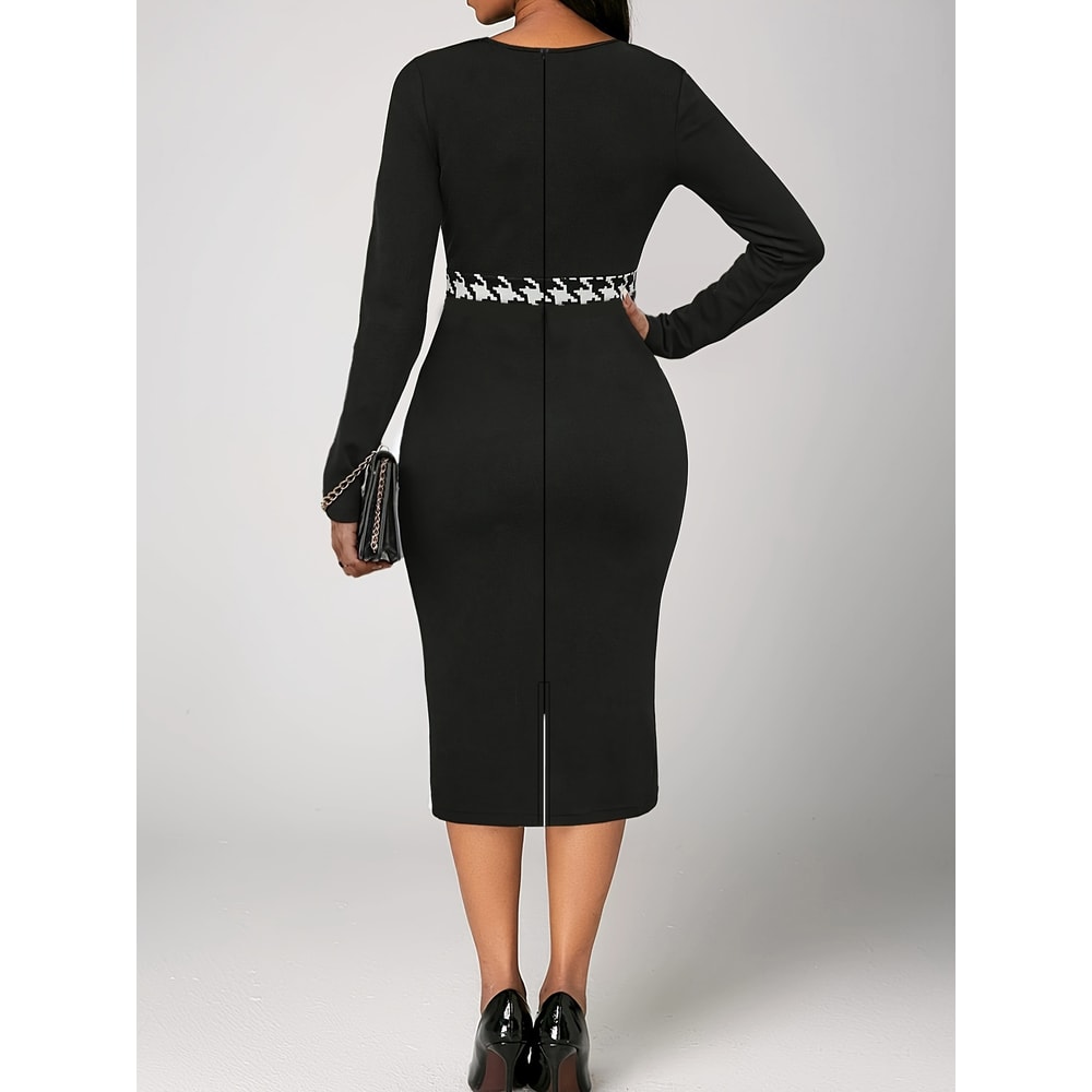 Contrast Printed Plus Size Women Elegant Dress OL Commuter Wind Bag Hip Elastic Party Dress 3