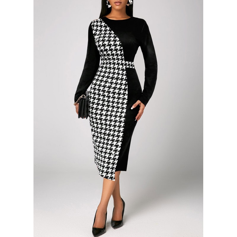 Contrast Printed Plus Size Women Elegant Dress OL Commuter Wind Bag Hip Elastic Party Dress 2