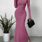 Low Cut Solid Color Slim-fit Long-sleeved Dress, Mature Sexy Fashion All-match New Line Neck