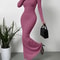 Low Cut Solid Color Slim-fit Long-sleeved Dress, Mature Sexy Fashion All-match New Line Neck