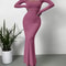 Low Cut Solid Color Slim-fit Long-sleeved Dress, Mature Sexy Fashion All-match New Line Neck