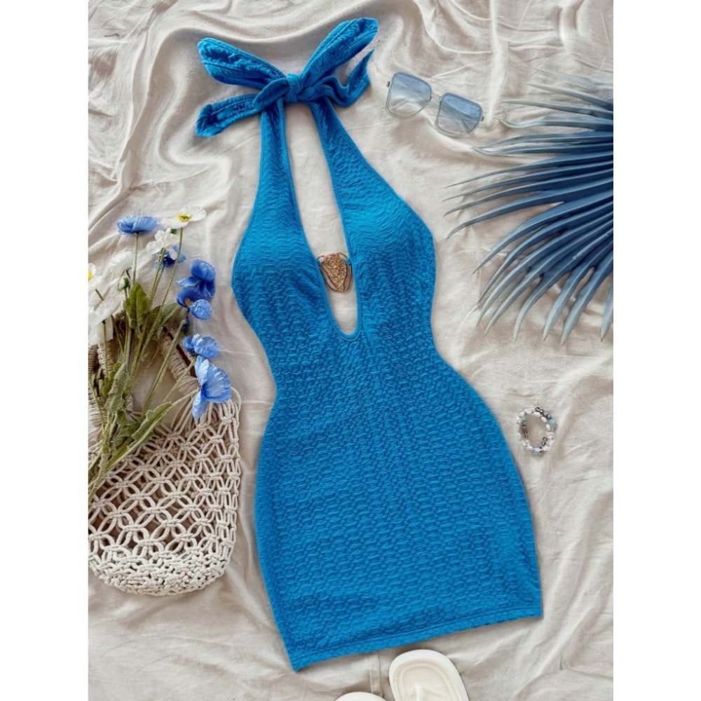 Elegant Versatile Fashion Trend Womens Off Shoulder Wrap Skirt Dress, Chest Decoration, Double Layer Fabric Design