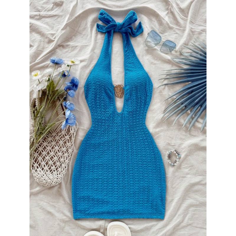 Elegant Versatile Fashion Trend Womens Off Shoulder Wrap Skirt Dress, Chest Decoration, Double Layer Fabric Design