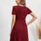 Elastic Waist Short Sleeve Dress For Women Knitted Round Neck Short Sleeve Dress For Casual Daily C 1