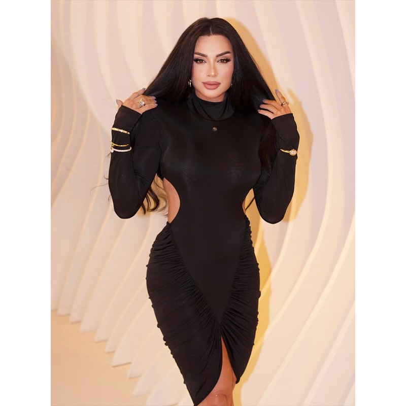 Sisterlinda Ruched Elegant Dress Women, Sexy Street Fashion Mini Bodycon Hollow Waistless Backless