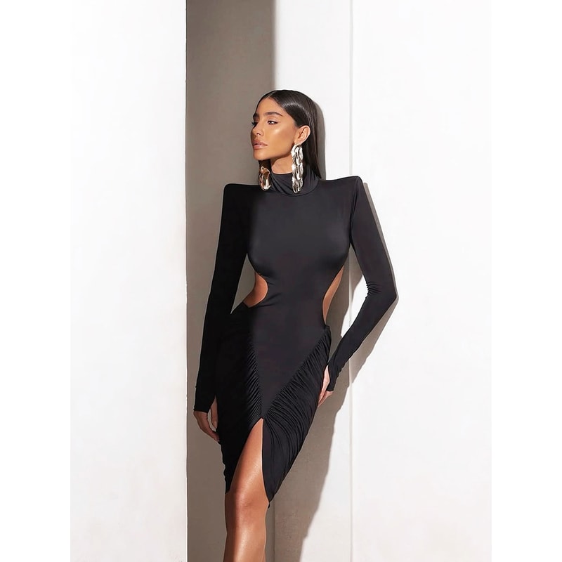 Sisterlinda Ruched Elegant Dress Women, Sexy Street Fashion Mini Bodycon Hollow Waistless Backless