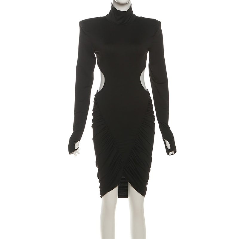 Sisterlinda Ruched Elegant Dress Women, Sexy Street Fashion Mini Bodycon Hollow Waistless Backless