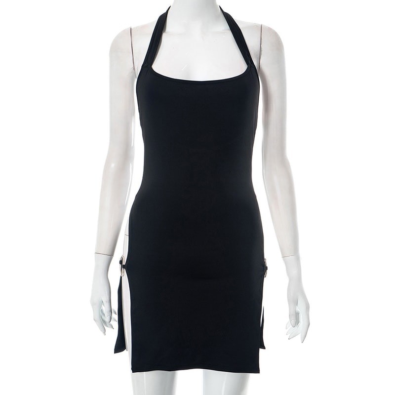 Spicy Girl Tight Fitting Dress, Summer New Solid Color Backless Hollow Hanging Neck Style