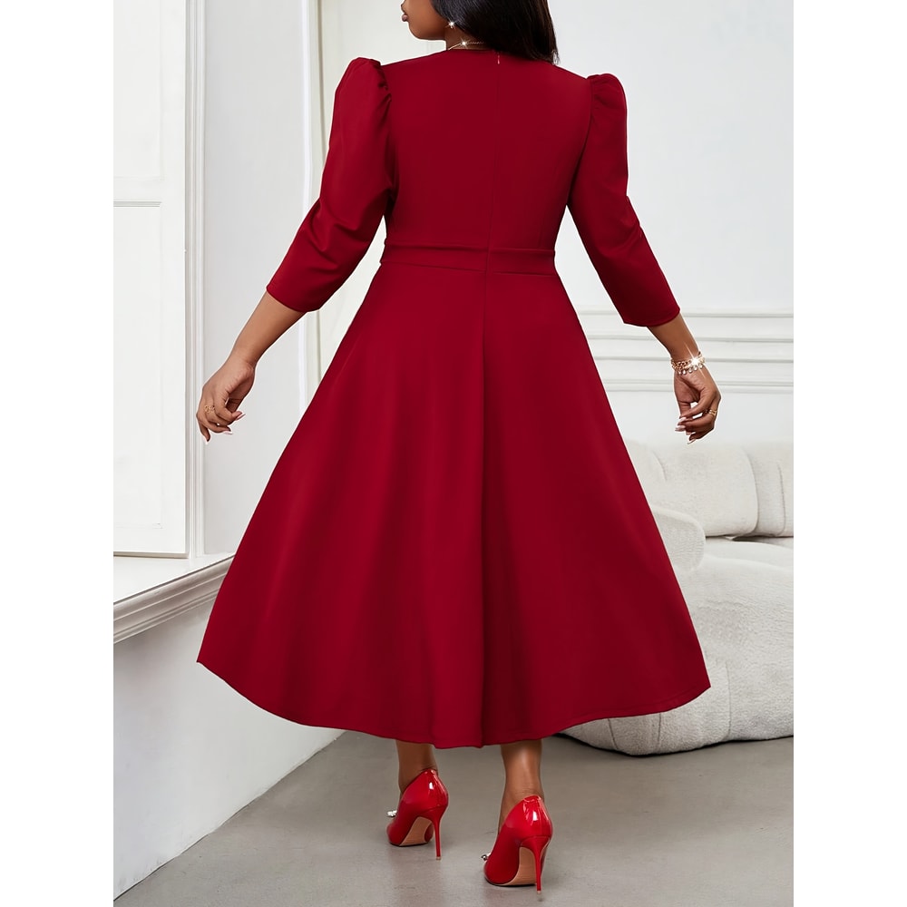 Elegant Red Dress for Large Sized Women, High End Womens Wear, Spring and Autumn Three Quarter Sleeves