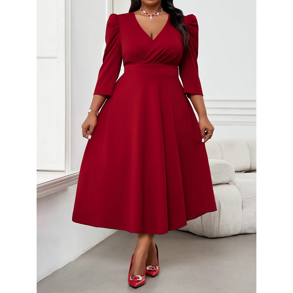 Elegant Red Dress for Large Sized Women, High End Womens Wear, Spring and Autumn Three Quarter Sleeves