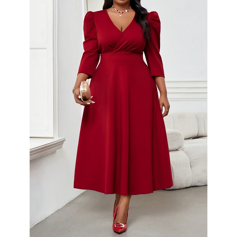 Elegant Red Dress for Large Sized Women, High End Womens Wear, Spring and Autumn Three Quarter Sleeves