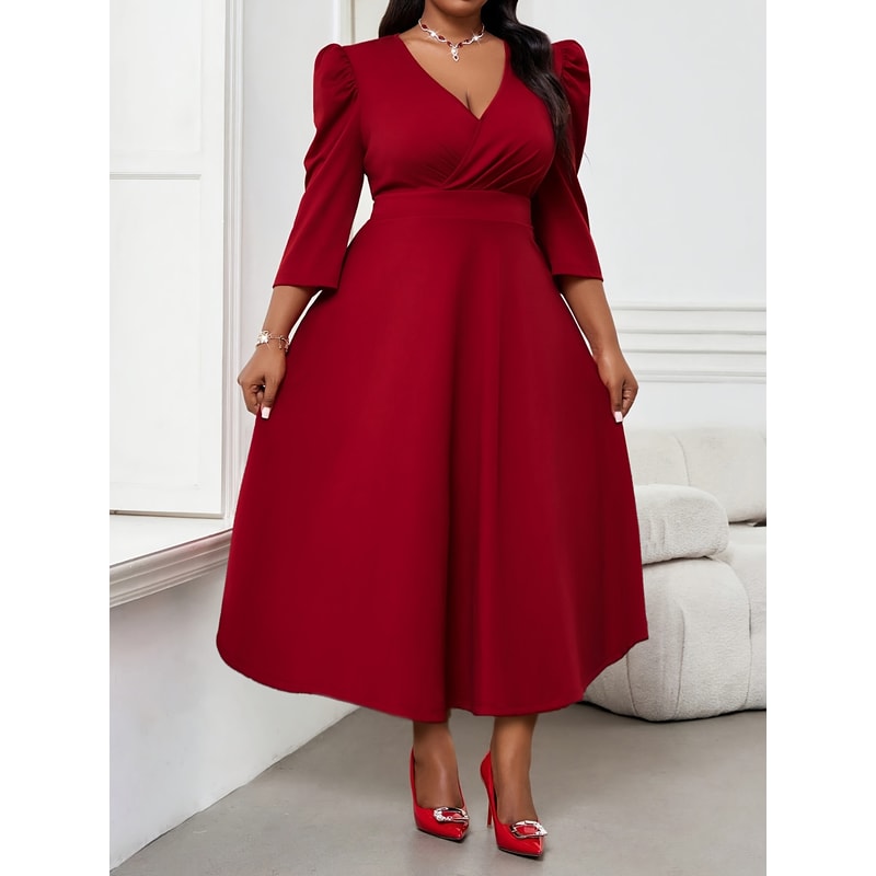 Elegant Red Dress for Large Sized Women, High End Womens Wear, Spring and Autumn Three Quarter Sleeves