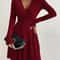 Elegant Plus Size Womens Ribbed Stretch Dress, Deep V Neck Cross Over Long Sleeve Work to Casual Dress