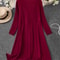 Elegant Plus Size Womens Ribbed Stretch Dress, Deep V Neck Cross Over Long Sleeve Work to Casual Dress