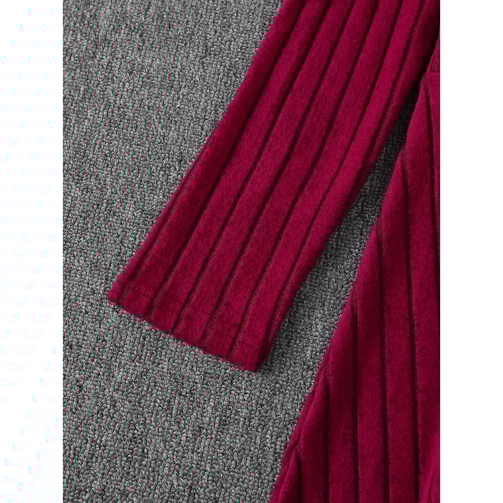 Elegant Plus Size Womens Ribbed Stretch Dress, Deep V Neck Cross Over Long Sleeve Work to Casual Dress