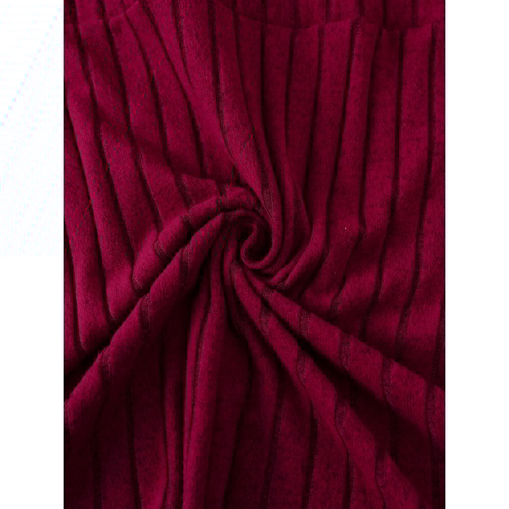 Elegant Plus Size Womens Ribbed Stretch Dress, Deep V Neck Cross Over Long Sleeve Work to Casual Dress