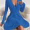 Elegant Plus Size Womens Ribbed Stretch Dress, Deep V Neck Cross Over Long Sleeve Work to Casual Dress
