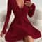 Elegant Plus Size Womens Ribbed Stretch Dress, Deep V Neck Cross Over Long Sleeve Work to Casual Dress