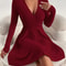 Elegant Plus Size Womens Ribbed Stretch Dress, Deep V Neck Cross Over Long Sleeve Work to Casual Dress
