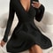 Elegant Plus Size Womens Ribbed Stretch Dress, Deep V Neck Cross Over Long Sleeve Work to Casual Dress
