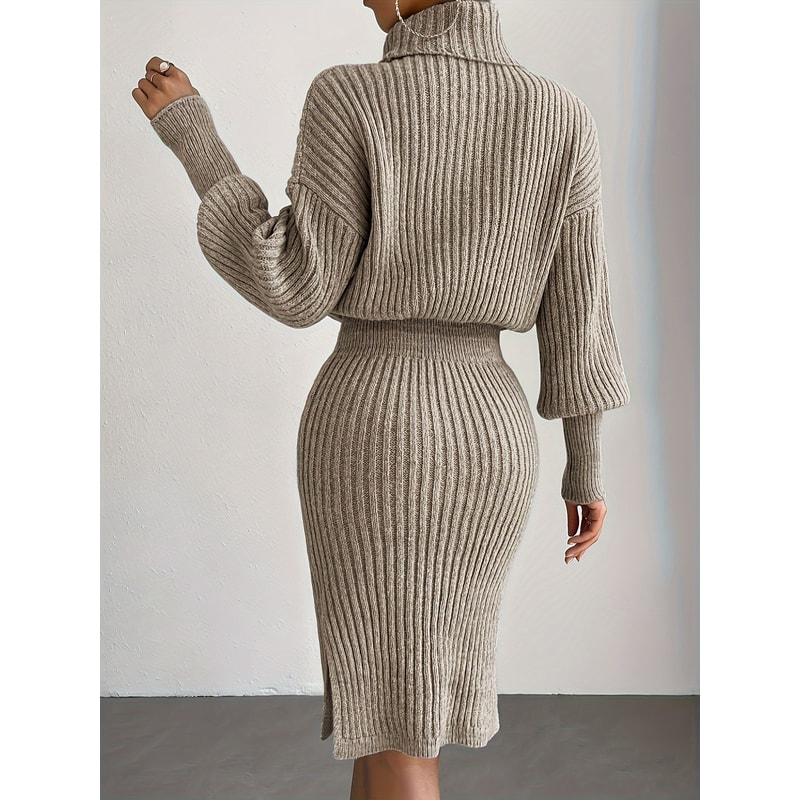 Casual Simple Turtleneck Knitted Pullover Dress Without a Belt, Autumn Winter New Fashionable Look