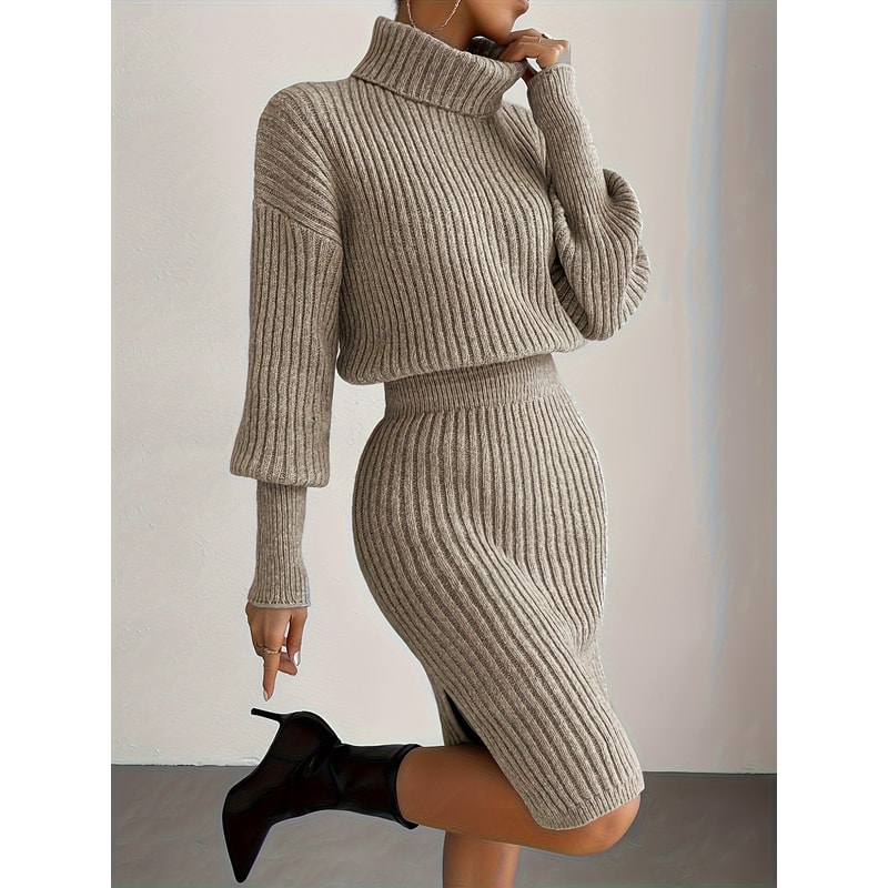 Casual Simple Turtleneck Knitted Pullover Dress Without a Belt, Autumn Winter New Fashionable Look