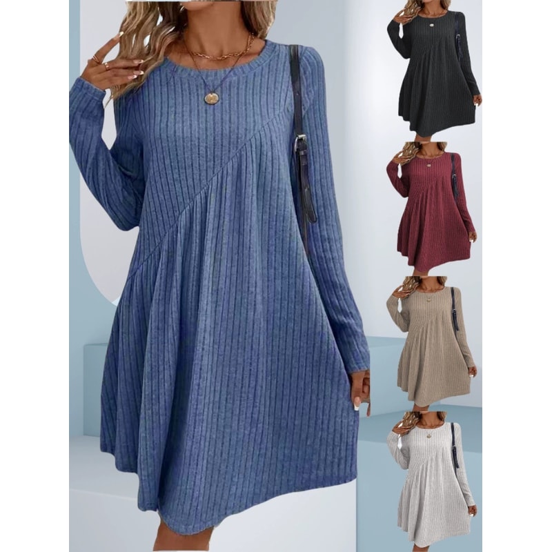 Irregular Brushed Ribbed Knit Dress, Autumn Winter Bohemian Solid Color Dress for Women