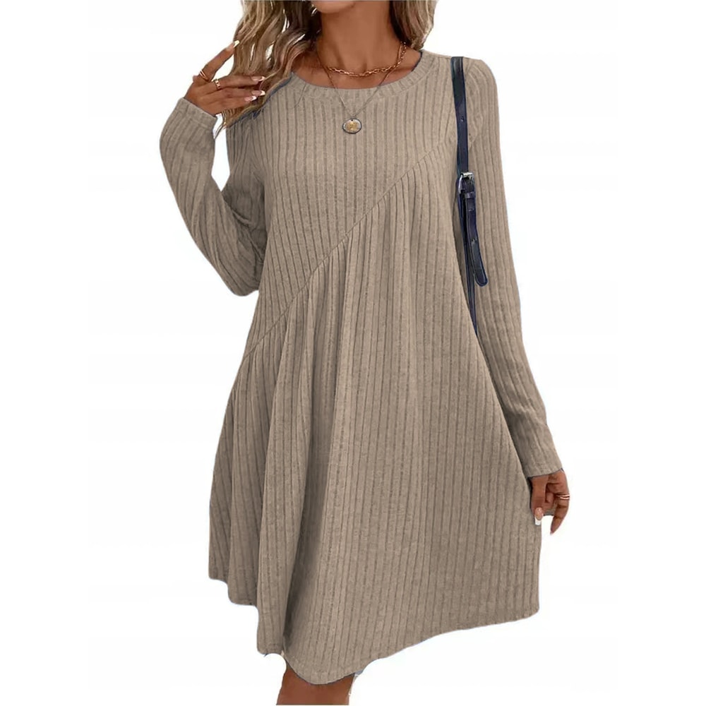 Irregular Brushed Ribbed Knit Dress, Autumn Winter Bohemian Solid Color Dress for Women