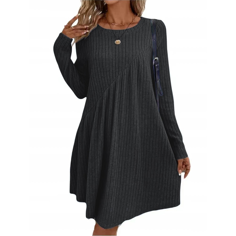 Irregular Brushed Ribbed Knit Dress, Autumn Winter Bohemian Solid Color Dress for Women