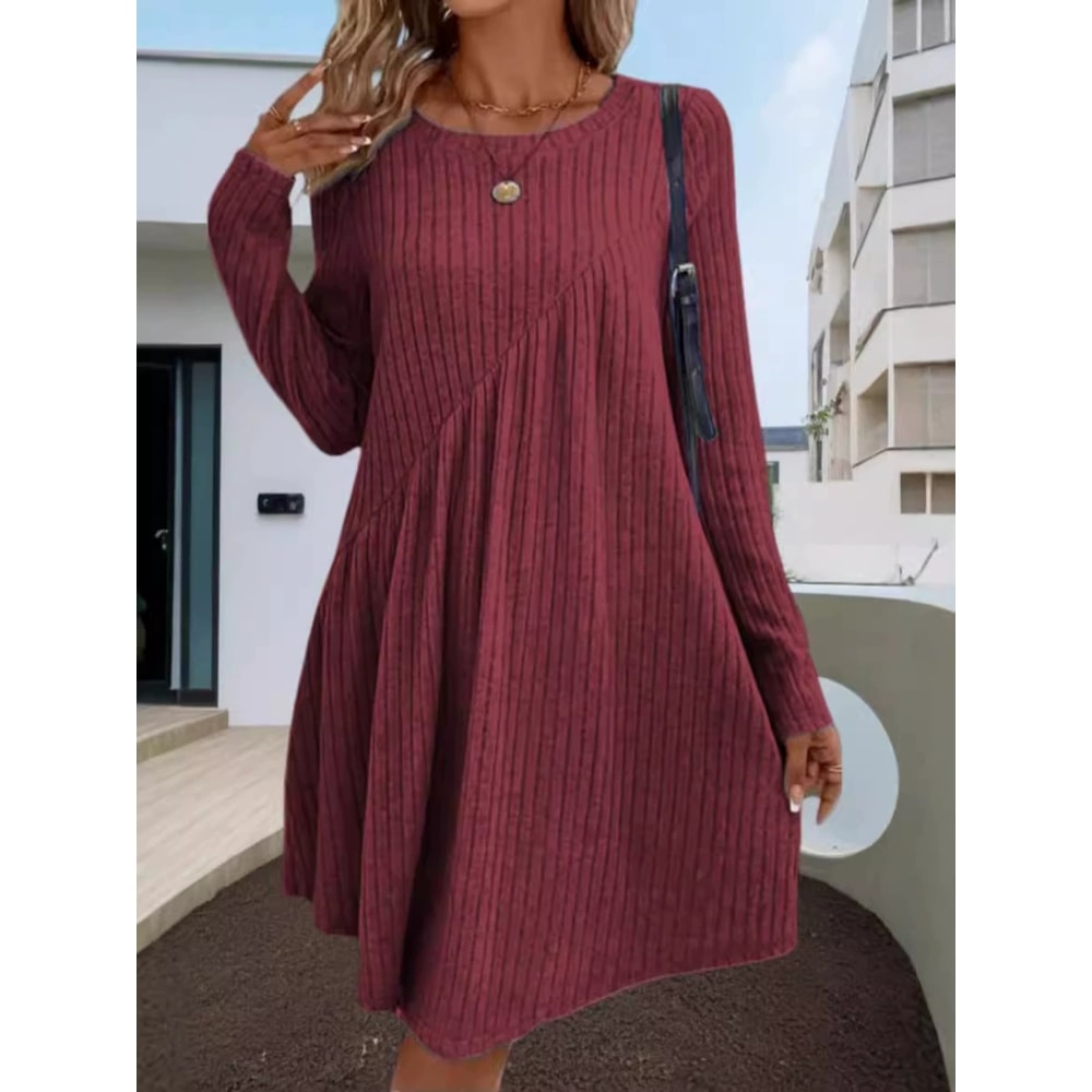 Irregular Brushed Ribbed Knit Dress, Autumn Winter Bohemian Solid Color Dress for Women