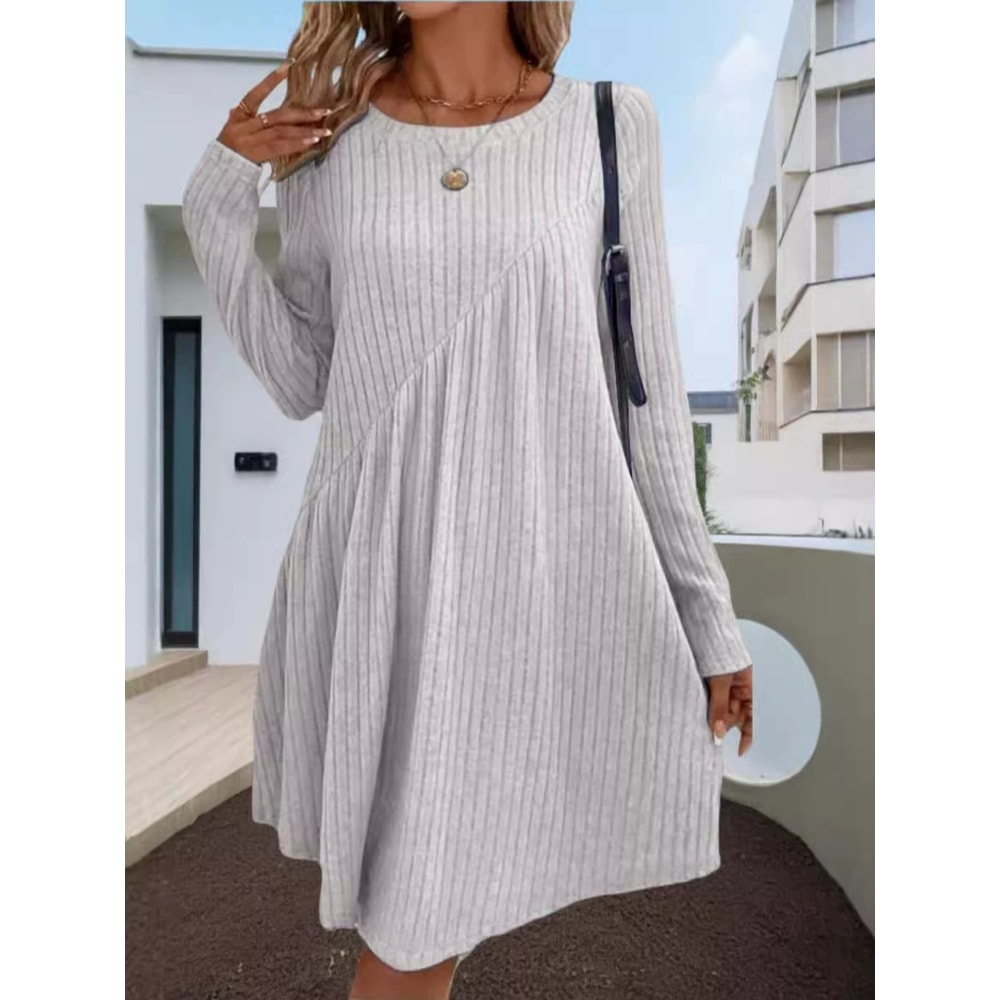 Irregular Brushed Ribbed Knit Dress, Autumn Winter Bohemian Solid Color Dress for Women