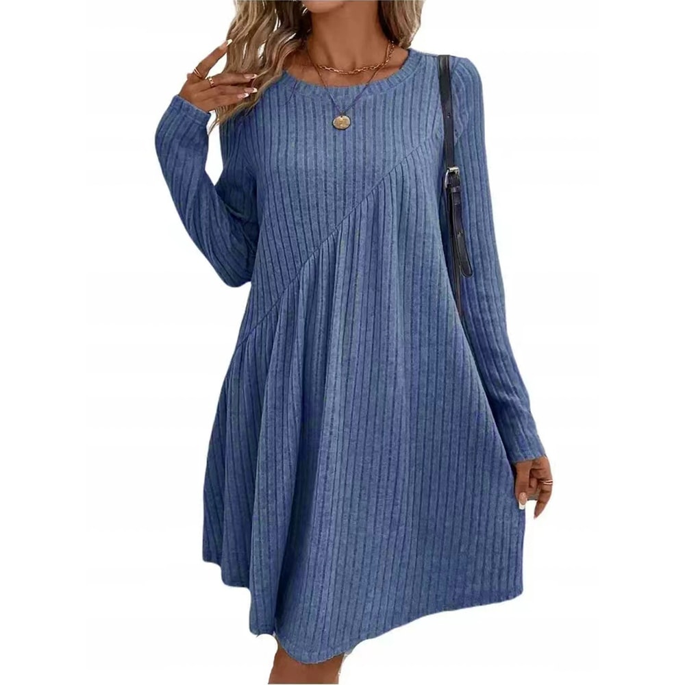 Irregular Brushed Ribbed Knit Dress, Autumn Winter Bohemian Solid Color Dress for Women