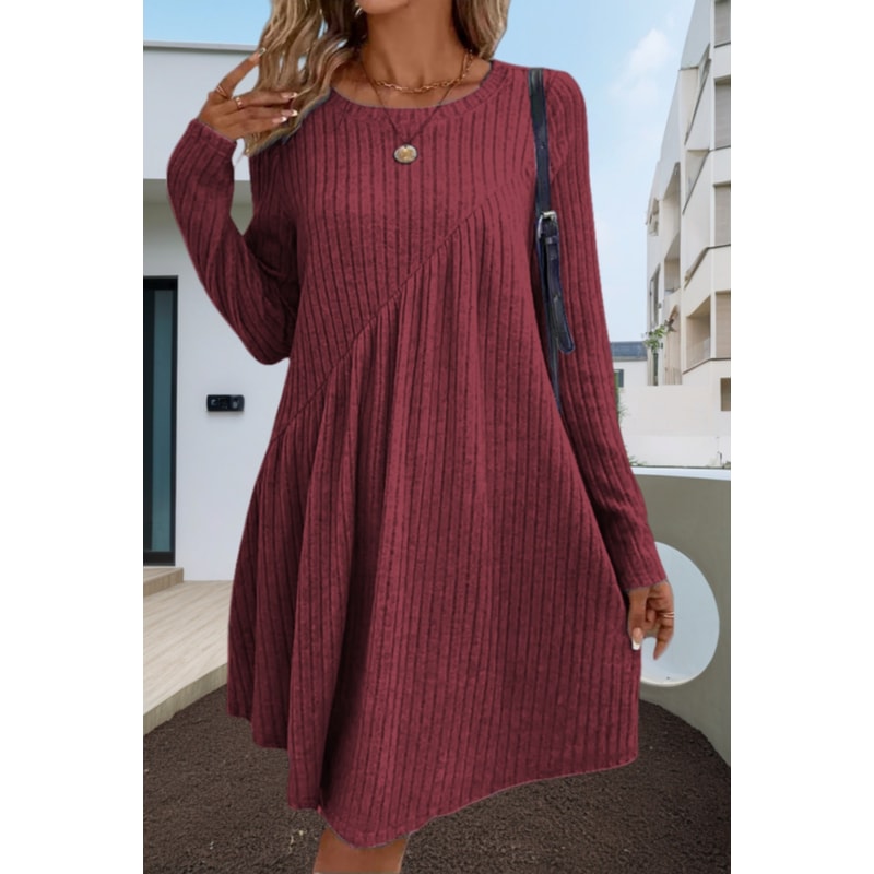 Irregular Brushed Ribbed Knit Dress, Autumn Winter Bohemian Solid Color Dress for Women
