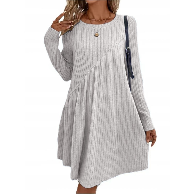 Irregular Brushed Ribbed Knit Dress, Autumn Winter Bohemian Solid Color Dress for Women