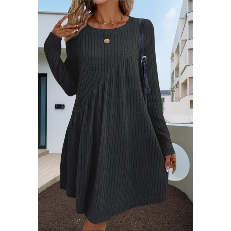 Irregular Brushed Ribbed Knit Dress, Autumn Winter Bohemian Solid Color Dress for Women