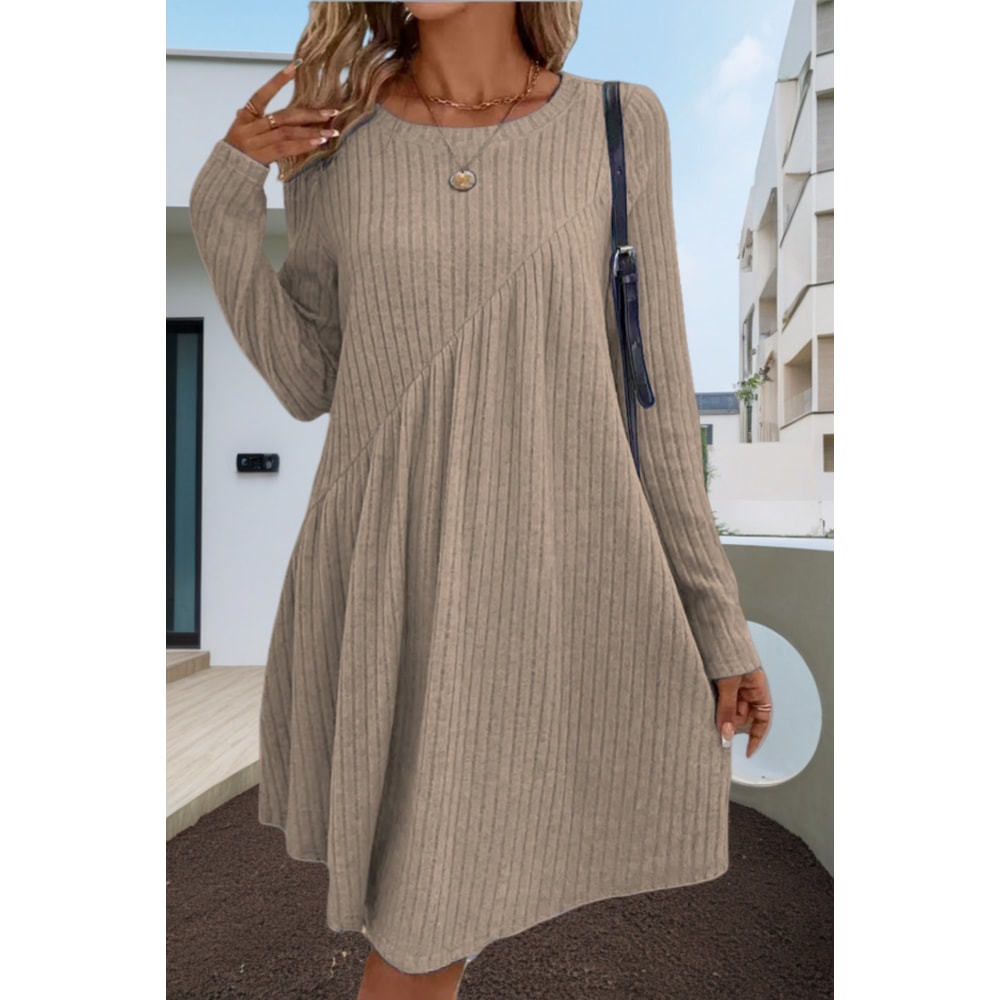 Irregular Brushed Ribbed Knit Dress, Autumn Winter Bohemian Solid Color Dress for Women