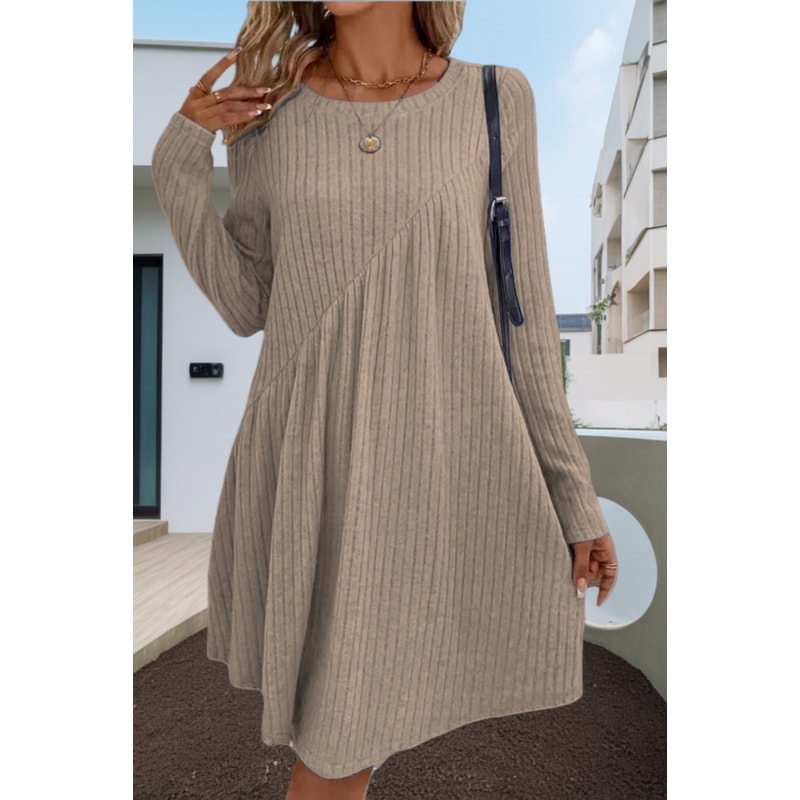 Irregular Brushed Ribbed Knit Dress, Autumn Winter Bohemian Solid Color Dress for Women