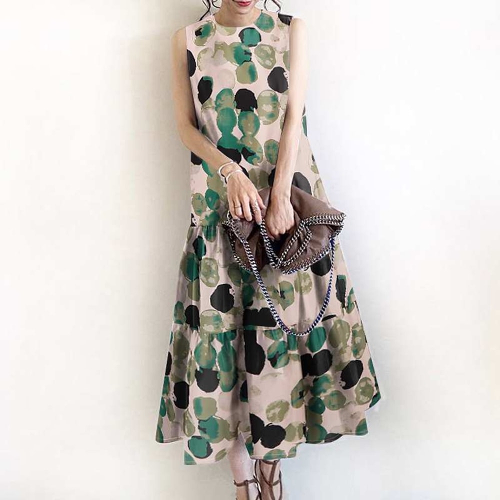 Bohemian Sleeveless Summer Dresses Women Floral Printed Sundress Casual Fashion Ruffles Hem Long Ve 0