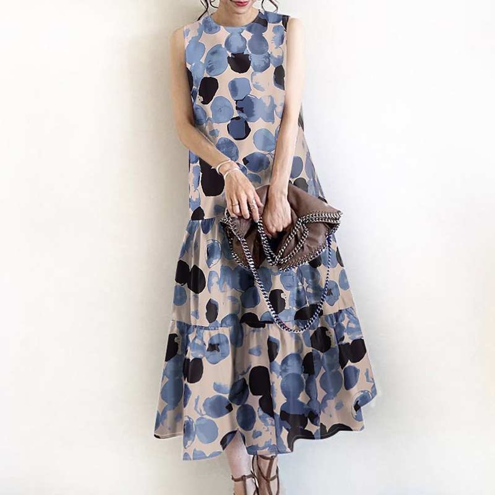Bohemian Sleeveless Summer Dresses Women Floral Printed Sundress Casual Fashion Ruffles Hem Long Ve 1