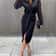 Wrapped Solid Color V neck Waist Cinched Dress with Long Sleeves Buttocks Fit Body Shaping Style