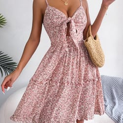 women summer casual floral chiffon a line dress, print ruffles beach style clothing, valentines day midi dress