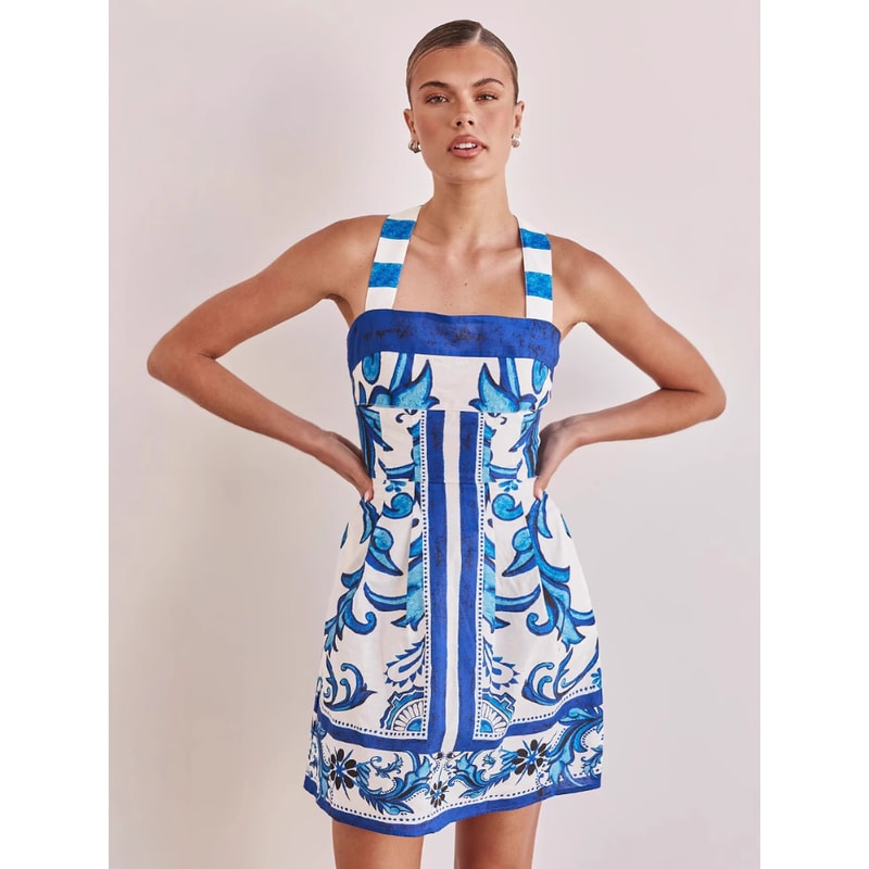 Short Vacation Strap Color Blocked Dress, Elegant New Printed Bohemian Dress