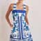 Short Vacation Strap Color Blocked Dress, Elegant New Printed Bohemian Dress