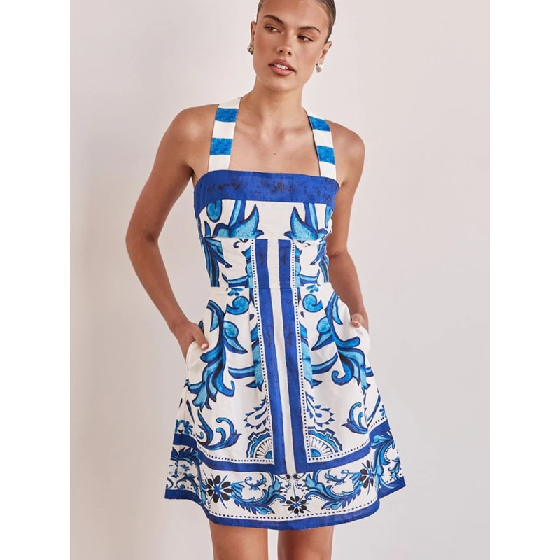 Short Vacation Strap Color Blocked Dress, Elegant New Printed Bohemian Dress