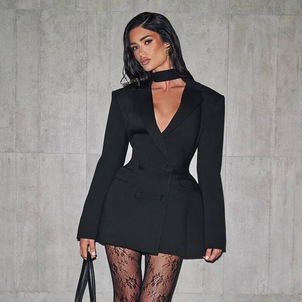 Avrilyaan Casual Pocket Sexy Dress, Women Elegant Party Dress, Blazer Long Sleeves Bodycon Mini Autumn Winter Vestidos