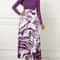 Purple Elegant Style Women Dresses Long Sleeve Round Neck, Printed Hem Long Dress