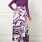 Purple Elegant Style Women Dresses Long Sleeve Round Neck, Printed Hem Long Dress