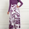 Purple Elegant Style Women Dresses Long Sleeve Round Neck, Printed Hem Long Dress